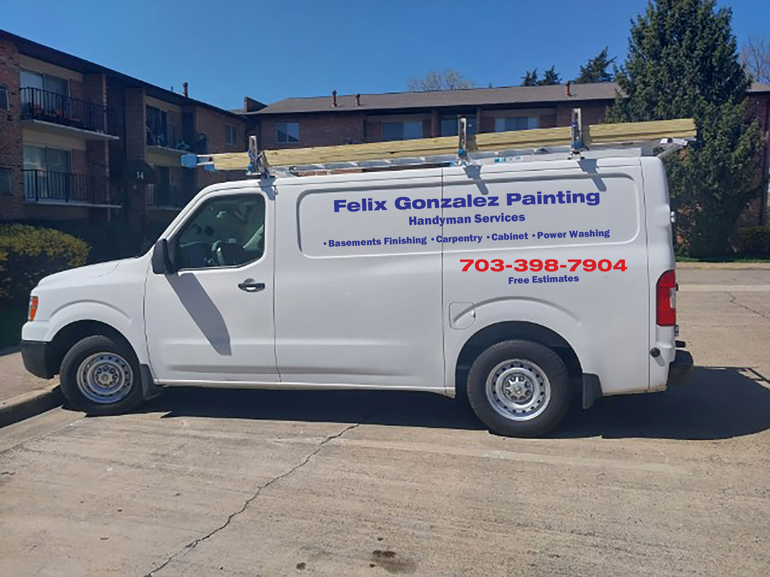 Driver-side van lettering for Felix Gonzalez Painting