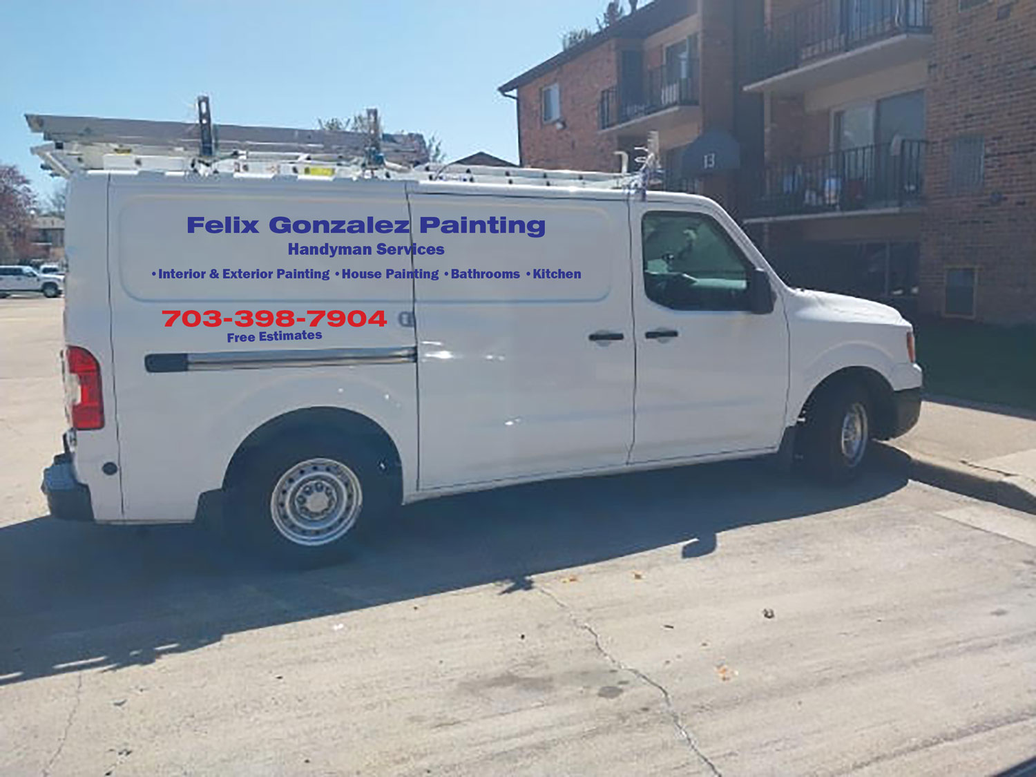 Passenger-side van lettering for Felix Gonzalez Painting