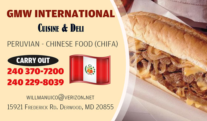 Front of GMW International Cuisine and Deli business card
